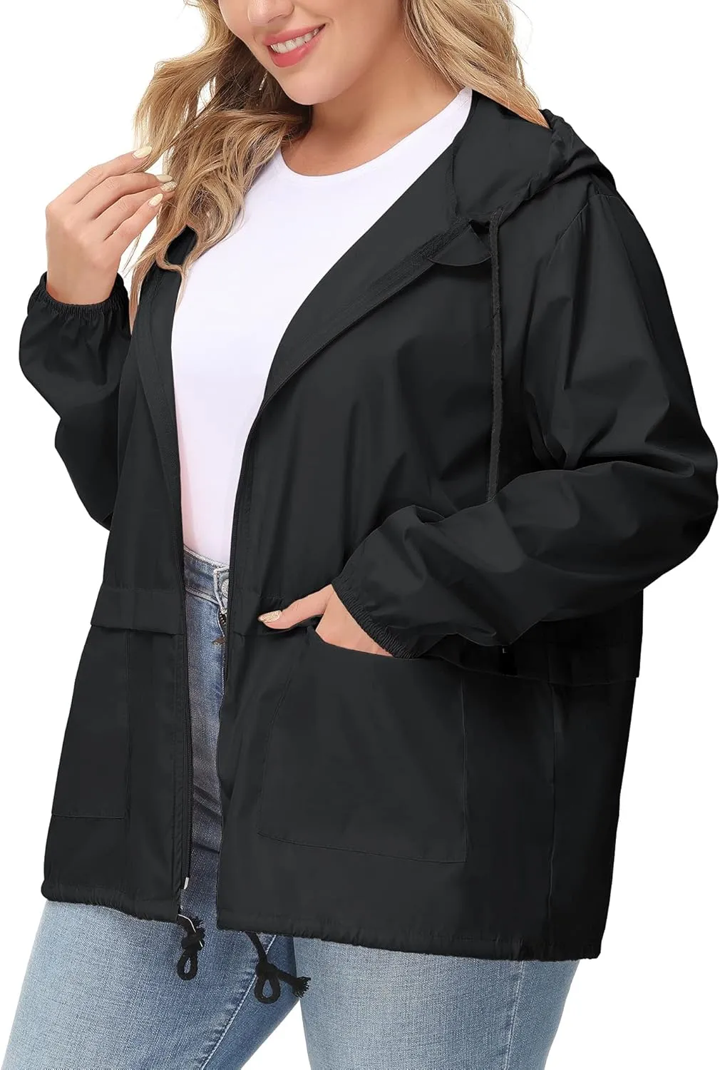 Avoogue Plus Size Raincoat Women Waterproof Rain Jacket Packable Outdoor Hooded Windbreaker