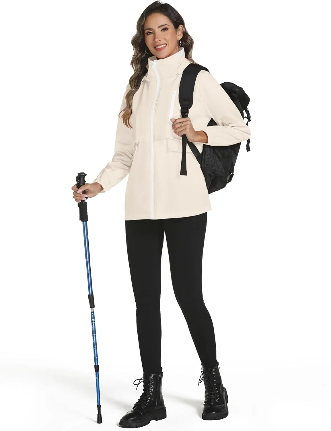 Avoogue Rain Jacket Women with Hooded Lightweight Waterproof Raincoats Packable Zipper Pockets Windbreakers