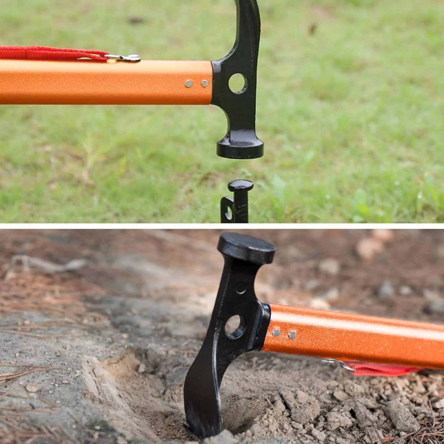 Azarxis Tent Stake Mallet Tark Peg Puller Hammer Nail Remover for Outdoor Camping Gardening Backpacking Hiking Lightweight Portable with Carry Bag (Orange - Carbon Steel Head   Aluminum Handle)