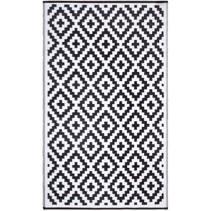 Aztec Black & White Diamond Pattern Foldable Waterproof Camping Caravan Mat - 270x270 CM