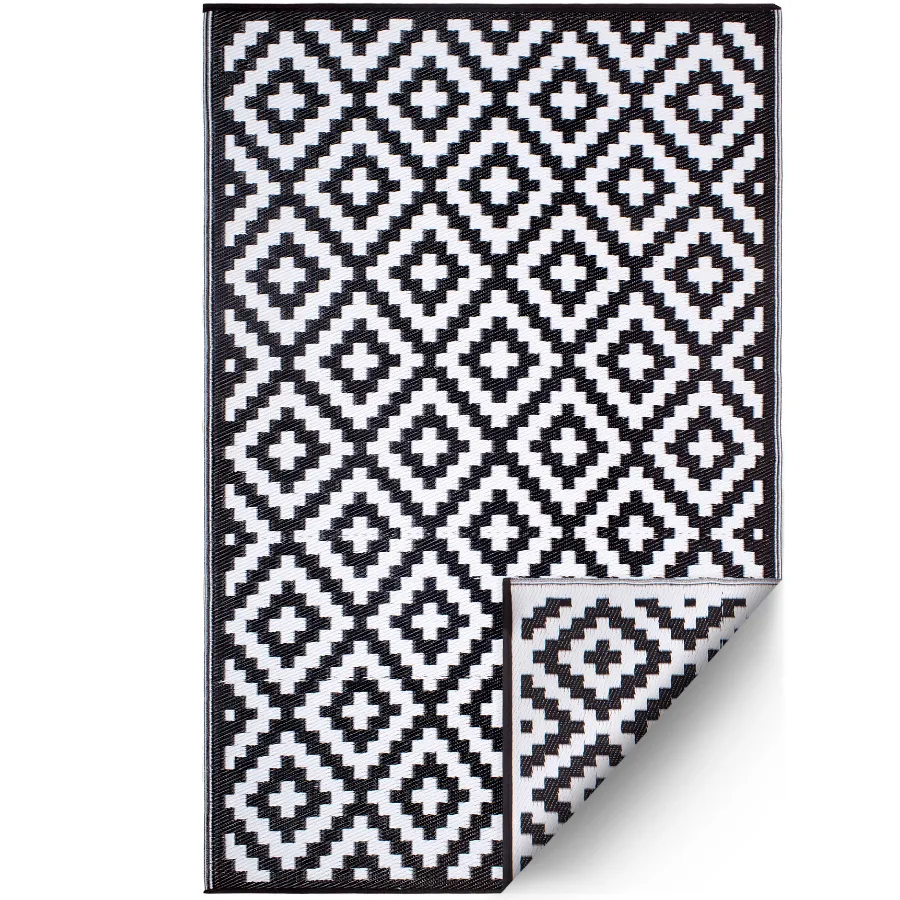 Aztec Black & White Diamond Pattern Foldable Waterproof Camping Caravan Mat - 270x270 CM