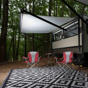 Aztec Black & White Diamond Pattern Foldable Waterproof Camping Caravan Mat - 270x270 CM