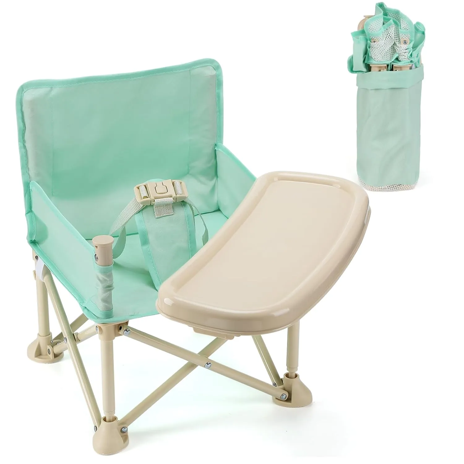 Baby Beach Chair for Toddlers 1-3 - Lightweight Foldable Baby Camping Chair with Tray and Storage Bag, Easy to Clean, Safe Kids Outdoor Lawn Chairs for Garden RV Travel (Green)