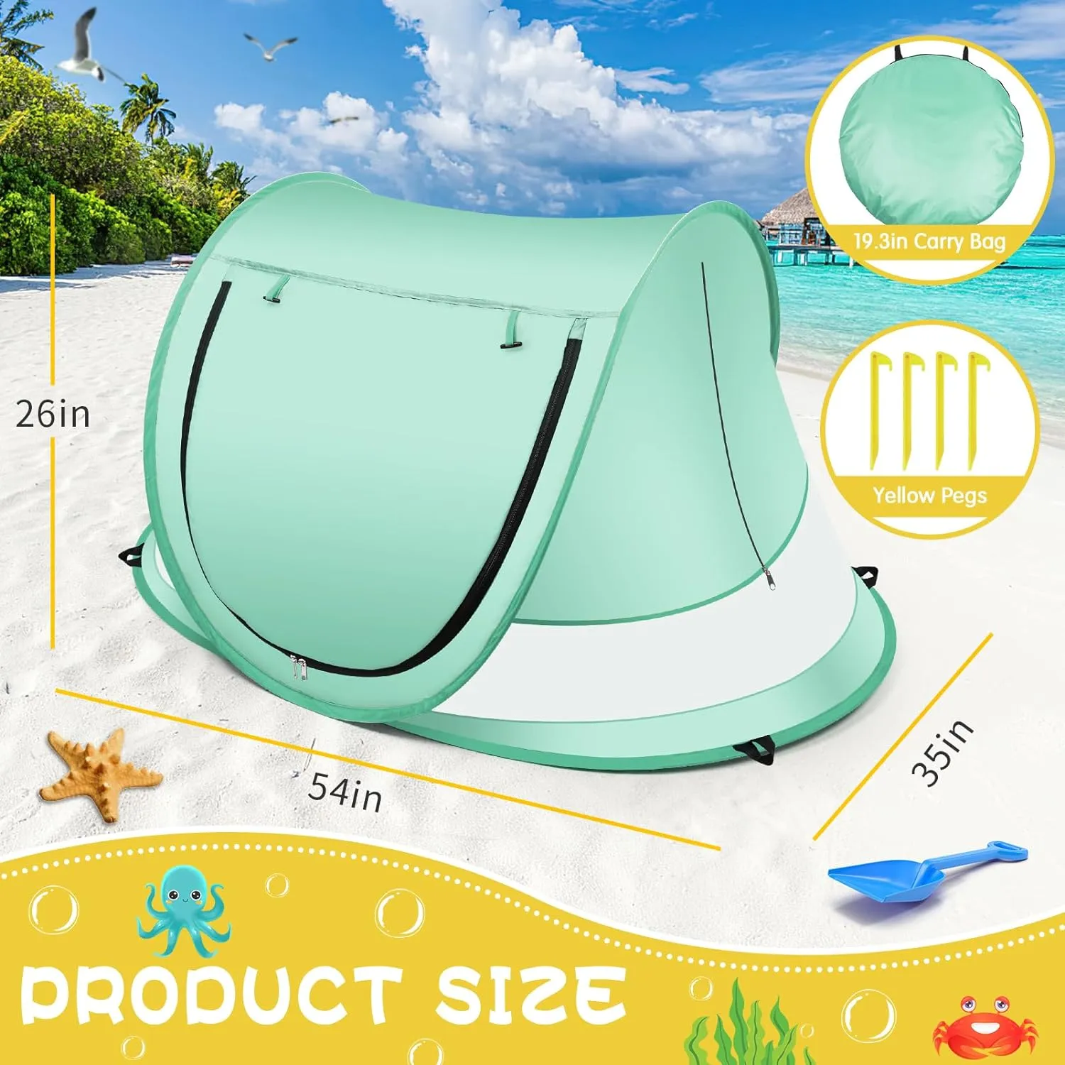 Baby Beach Tent,Large Pop Up Beach Tent Sun Shade for Beach,Portable Baby Travel Tent with Mosquito Net,Indoor Baby Play Tent,UPF 50  UV Protection Sun Shelters for Infants