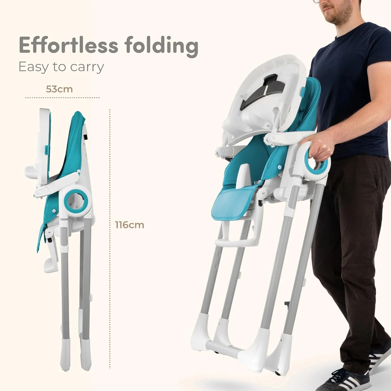 Baby High Chair Adjustable to 7 Different Heights - Foldable High Chairs for Babies and Toddlers - Silla para Comer de Bebe - Blue