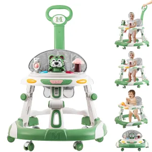 Baby Walker, 4-in-1 Foldable Baby Walkers and Baby Activity Center with Toys Tray,3-Gear Height Adjustable Infant Toddler Baby Walker with Wheels for Baby Boys and Girls 6-24 Months(Green)