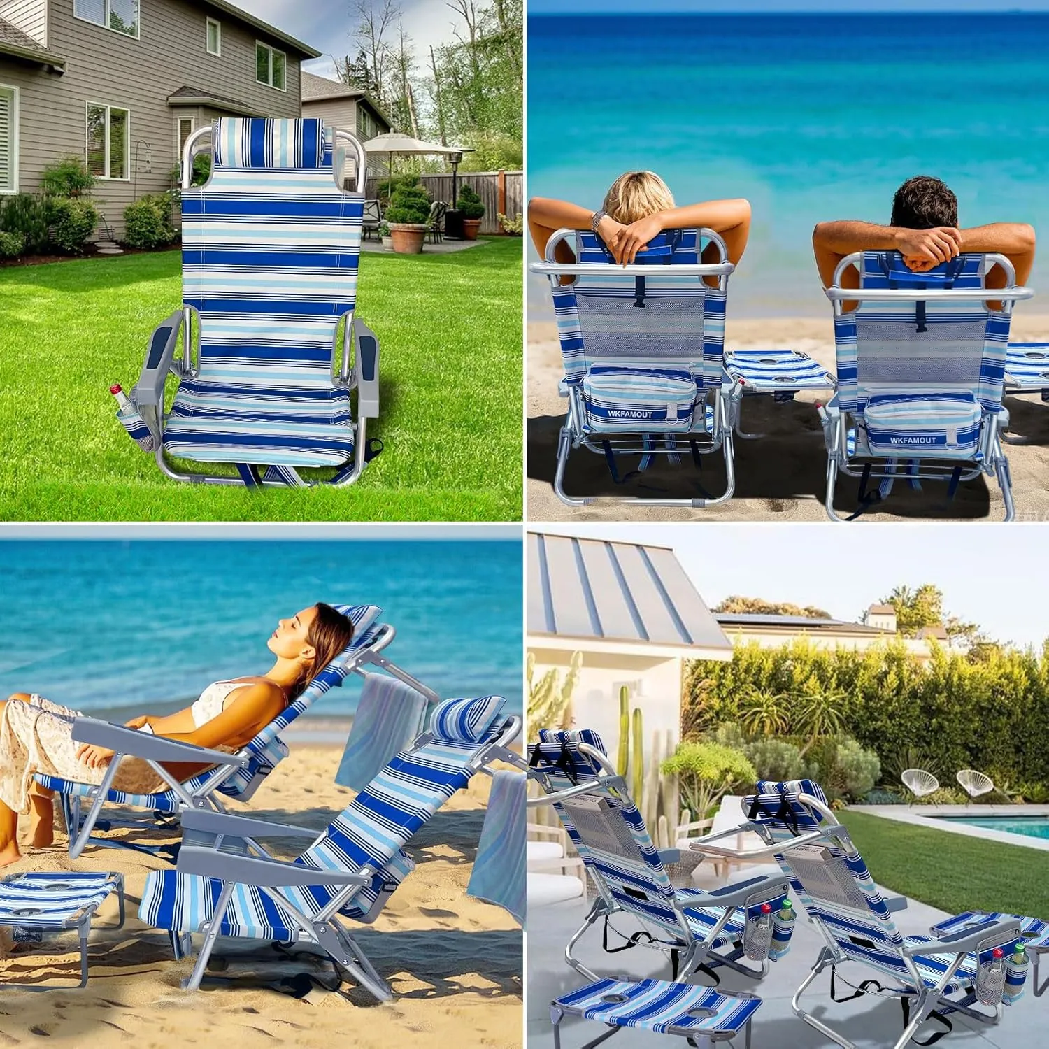Backpack Beach Chair Aluminum 2 Pack with Folding Camping Table 5-Position Lay Flat Lounge Chair Outdoor for Adults with Insulated Cooler Bag and Cup Holder