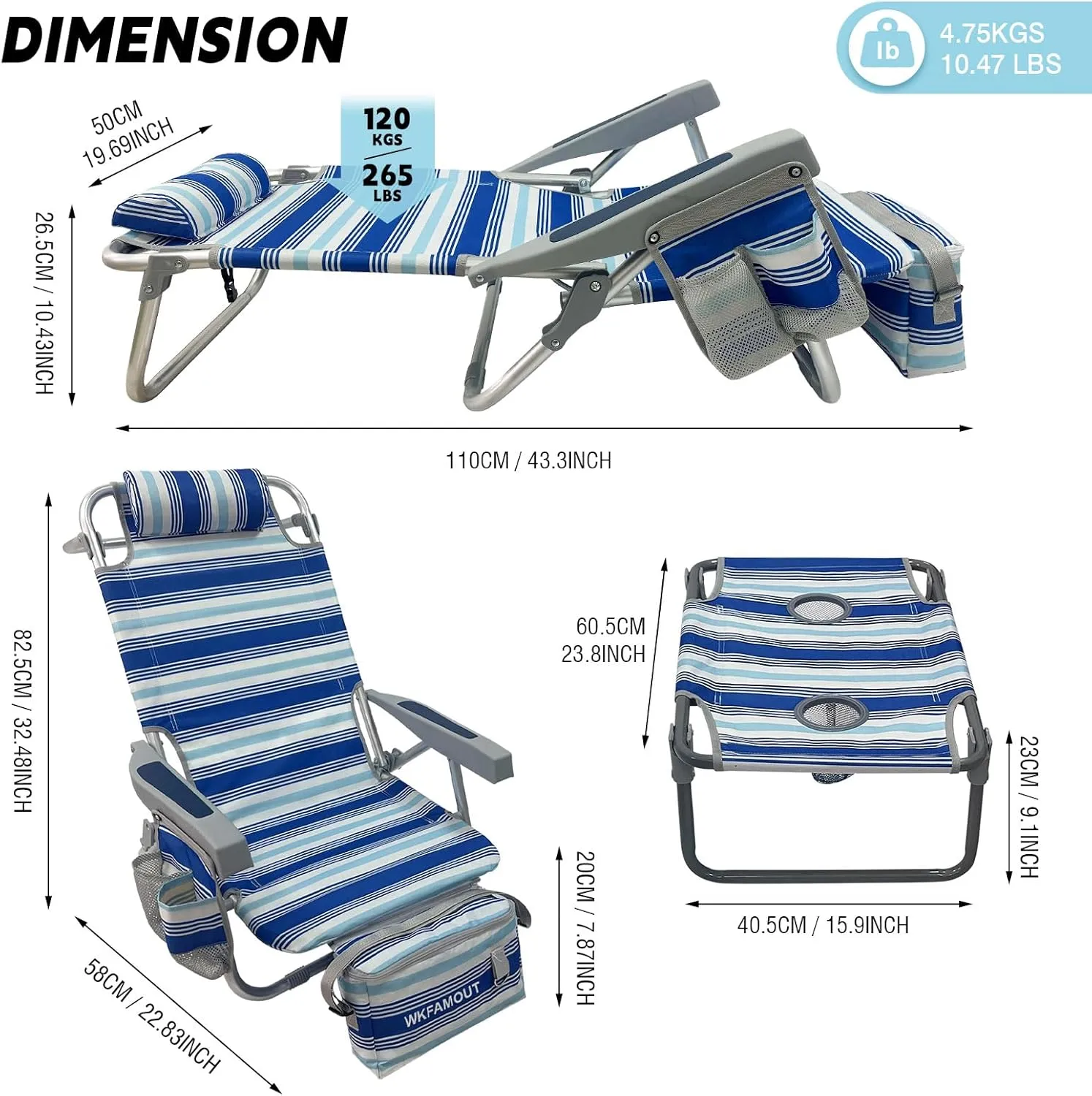 Backpack Beach Chair Aluminum 2 Pack with Folding Camping Table 5-Position Lay Flat Lounge Chair Outdoor for Adults with Insulated Cooler Bag and Cup Holder