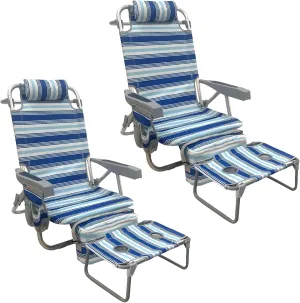 Backpack Beach Chair Aluminum 2 Pack with Folding Camping Table 5-Position Lay Flat Lounge Chair Outdoor for Adults with Insulated Cooler Bag and Cup Holder