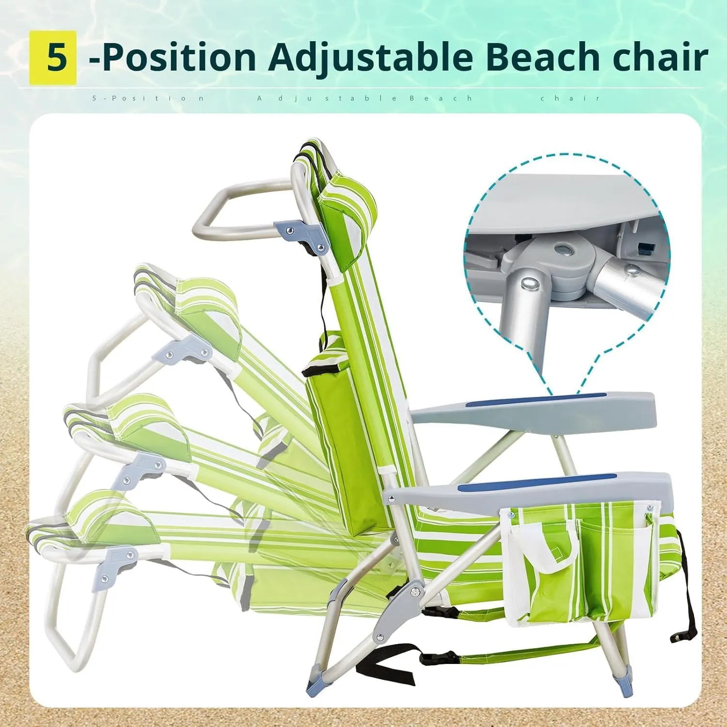 Backpack Beach Chair Folding Heavy Duty, Portable Aluminum Camping Chair with Cup Holder, Multicolor Outdoor Foldable Chair for Travel and Picnic (Green Stripes)