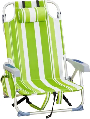 Backpack Beach Chair Folding Heavy Duty, Portable Aluminum Camping Chair with Cup Holder, Multicolor Outdoor Foldable Chair for Travel and Picnic (Green Stripes)