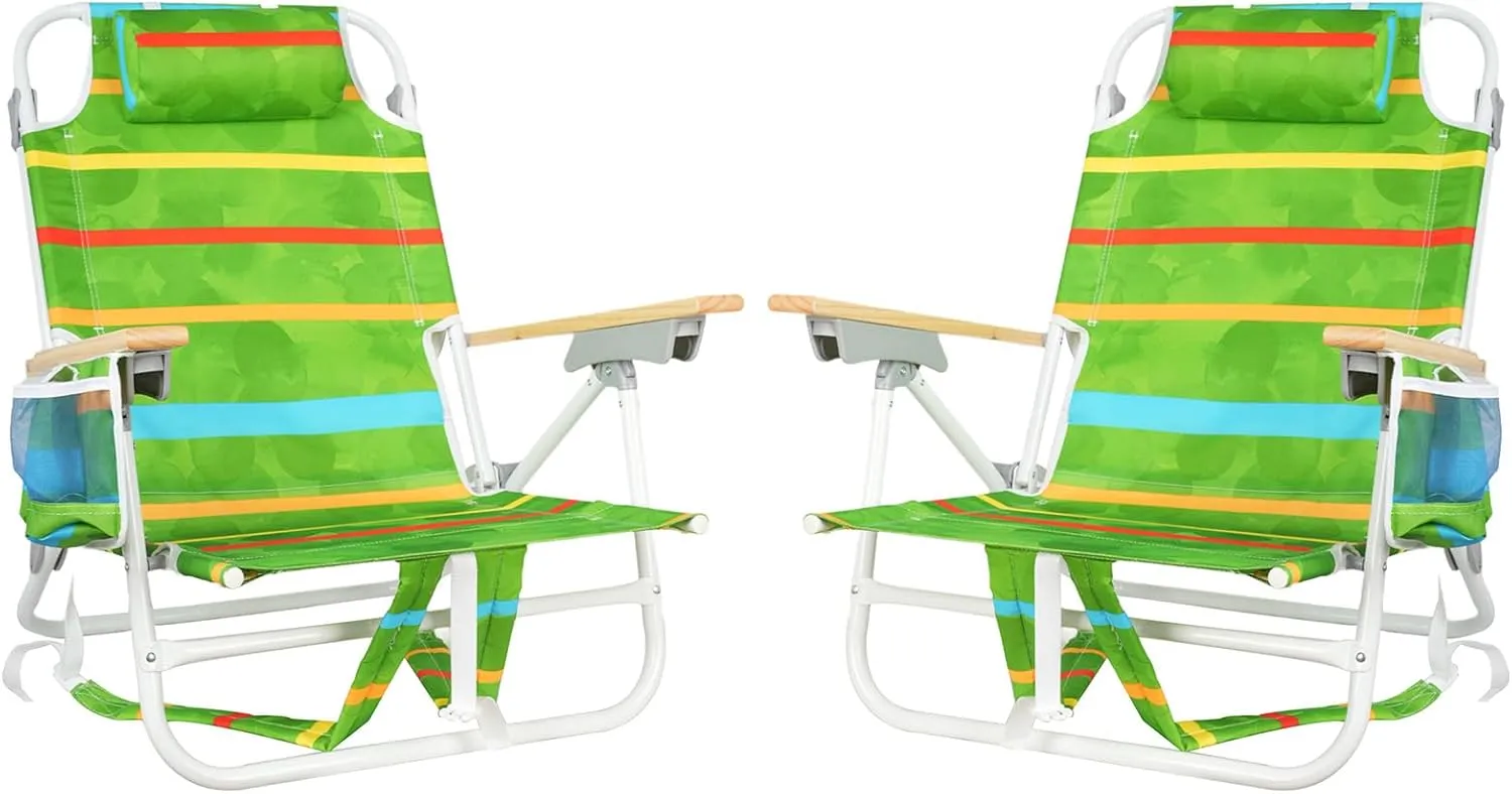 Backpack Beach Chairs for Adults Capacity 300 LBS Low 5 Position Beach Chair with Pouch Straps Folding Lightweight Reclining Aluminum Wide Lay Flat Single