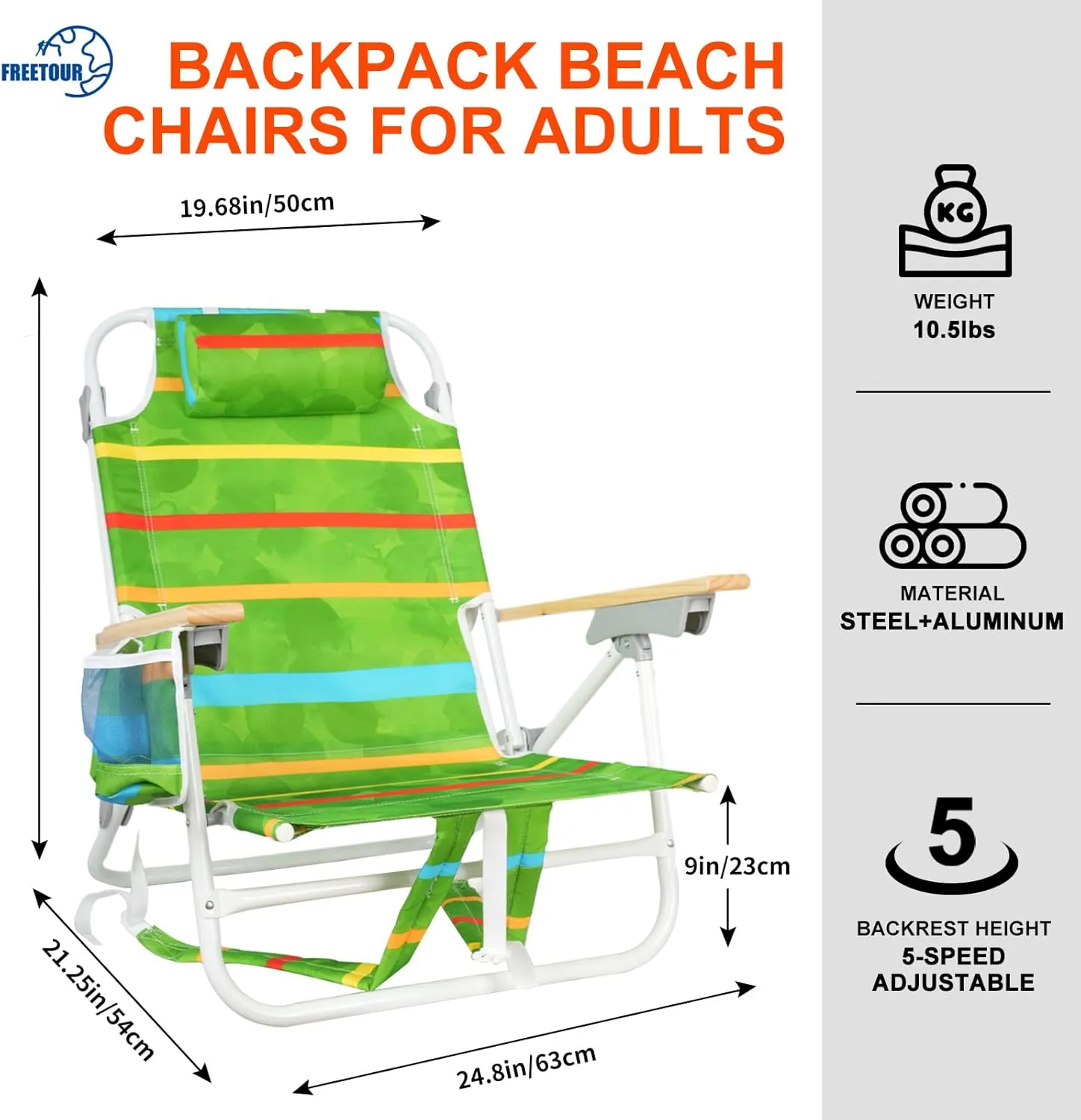 Backpack Beach Chairs for Adults Capacity 300 LBS Low 5 Position Beach Chair with Pouch Straps Folding Lightweight Reclining Aluminum Wide Lay Flat Single