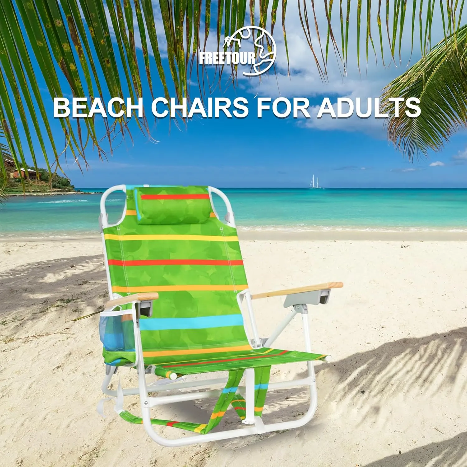 Backpack Beach Chairs for Adults Capacity 300 LBS Low 5 Position Beach Chair with Pouch Straps Folding Lightweight Reclining Aluminum Wide Lay Flat Single
