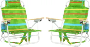 Backpack Beach Chairs for Adults Capacity 300 LBS Low 5 Position Beach Chair with Pouch Straps Folding Lightweight Reclining Aluminum Wide Lay Flat Single