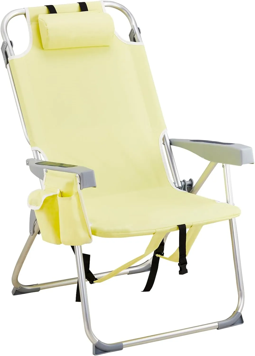 Backpack Beach Chairs Low 5 Position Beach Chair with Pouch Straps Folding Lightweight Reclining Aluminum Lay Flat Single (Yellow, High)