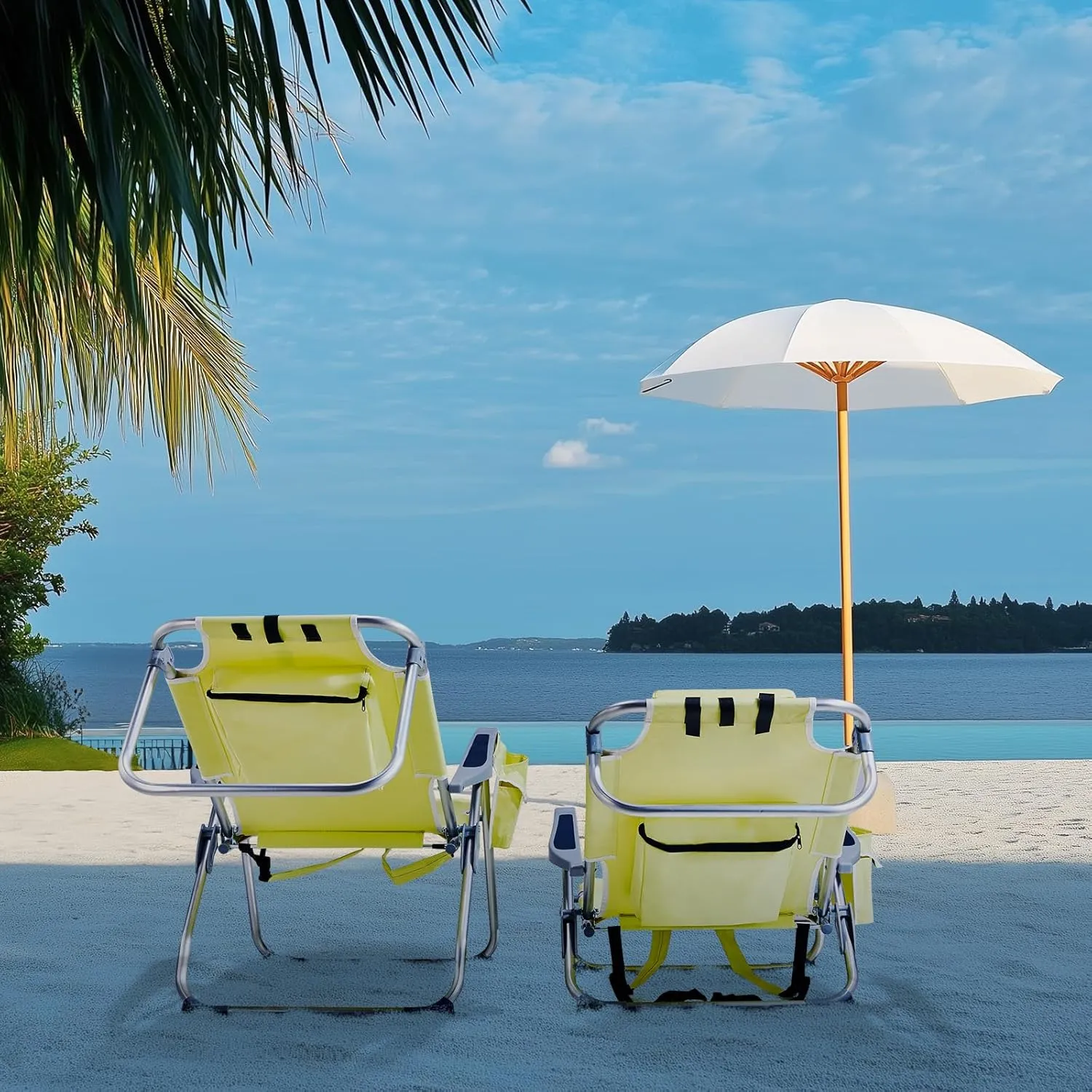 Backpack Beach Chairs Low 5 Position Beach Chair with Pouch Straps Folding Lightweight Reclining Aluminum Lay Flat Single (Yellow, High)
