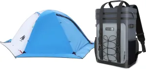 Backpack Cooler   4 Season Tent, Blue 2 Person Backpacking Tent & 100% Leakproof Cooler Backpack with Padded Top Handle, 40 Cans Large Waterproof Insulated Camping Cooler for Beach, Fishing, Picnic