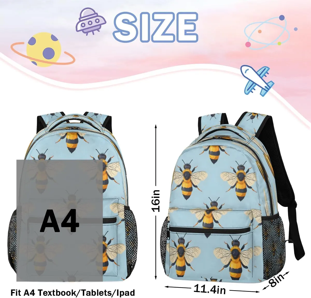 Backpack for Women Men, Waterproof Spring Summer Bee Casual Back Packs, Lightweight Honey Bee Daypack Bags for Travel Camping Work