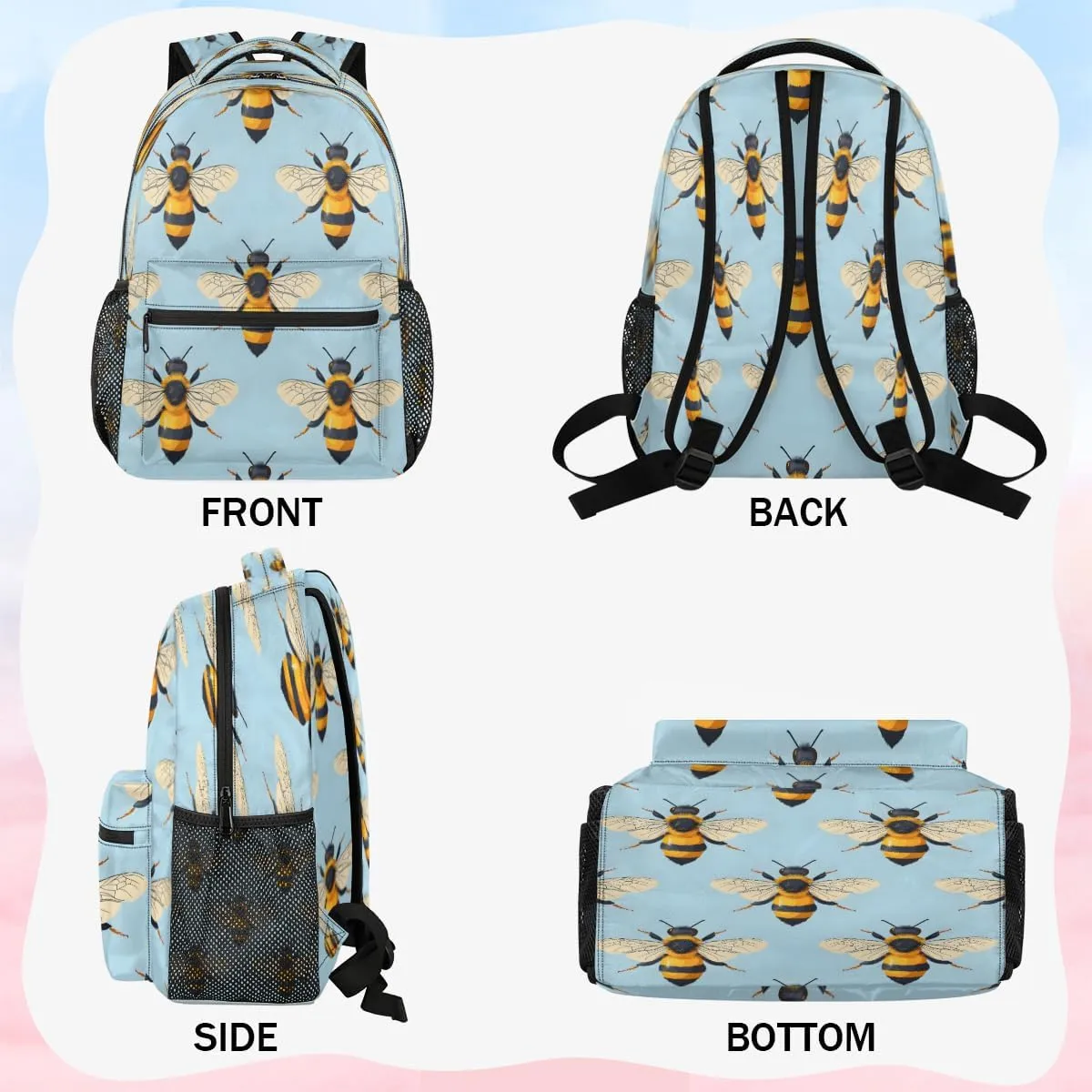 Backpack for Women Men, Waterproof Spring Summer Bee Casual Back Packs, Lightweight Honey Bee Daypack Bags for Travel Camping Work