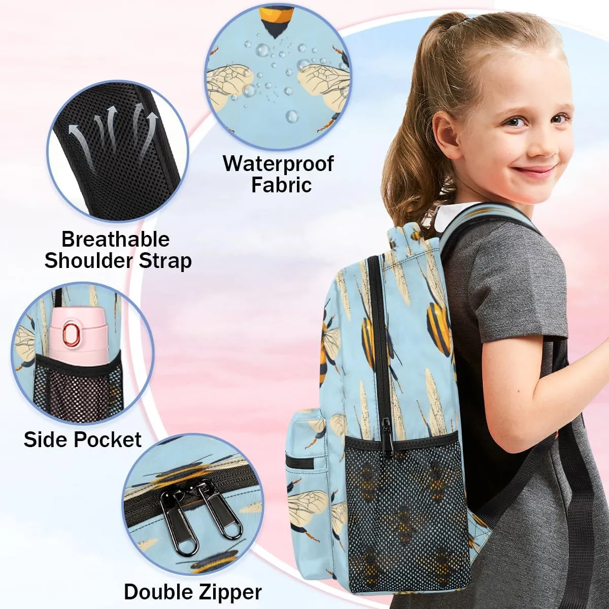 Backpack for Women Men, Waterproof Spring Summer Bee Casual Back Packs, Lightweight Honey Bee Daypack Bags for Travel Camping Work