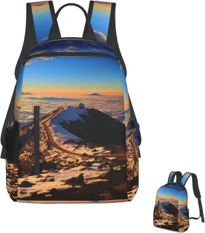 Backpack Mauna Kea Summit Sunset Travel Casual Laptop Backpack Adjustable Hiking Daypack for Men Women, Black, One Size