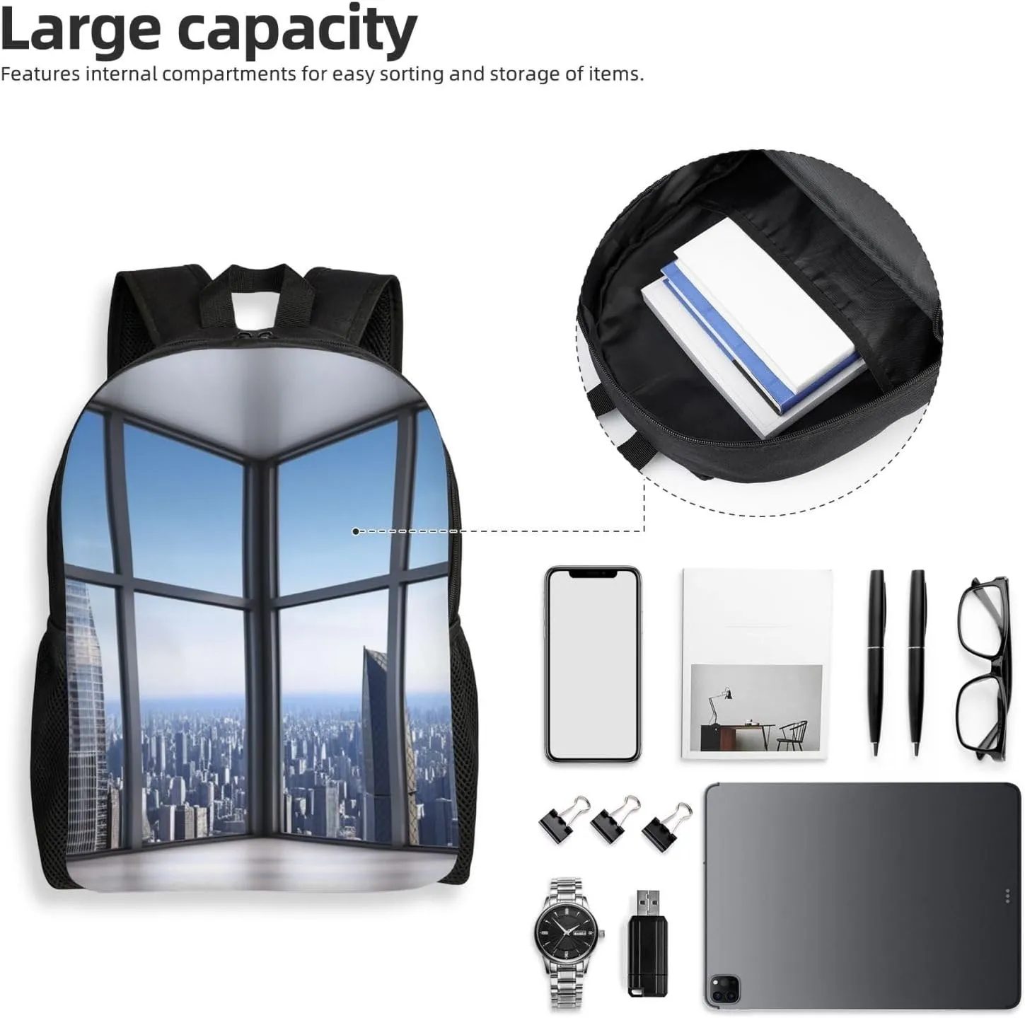 Backpack Travel Laptop Backpack For Men Women Lightweight Rucksack Skyscraper Buildings Casual Daypack
