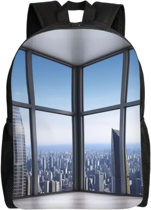Backpack Travel Laptop Backpack For Men Women Lightweight Rucksack Skyscraper Buildings Casual Daypack