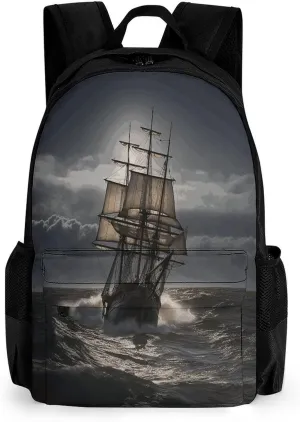 Backpack with Pocket Backpacks Sailing Ship in Storm Printed Travel Backpack Lightweight Outdoor Travel Gym Events Bag