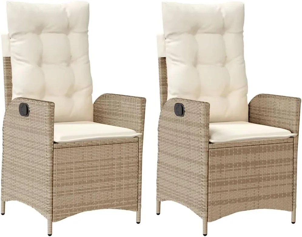 Backyard Chairs Camping Chair Outdoor Chairs Lounge Chair - Reclining Patio Chairs 2 pcs with Cushions Beige Poly Rattan for Park Beaches Outside Terrace