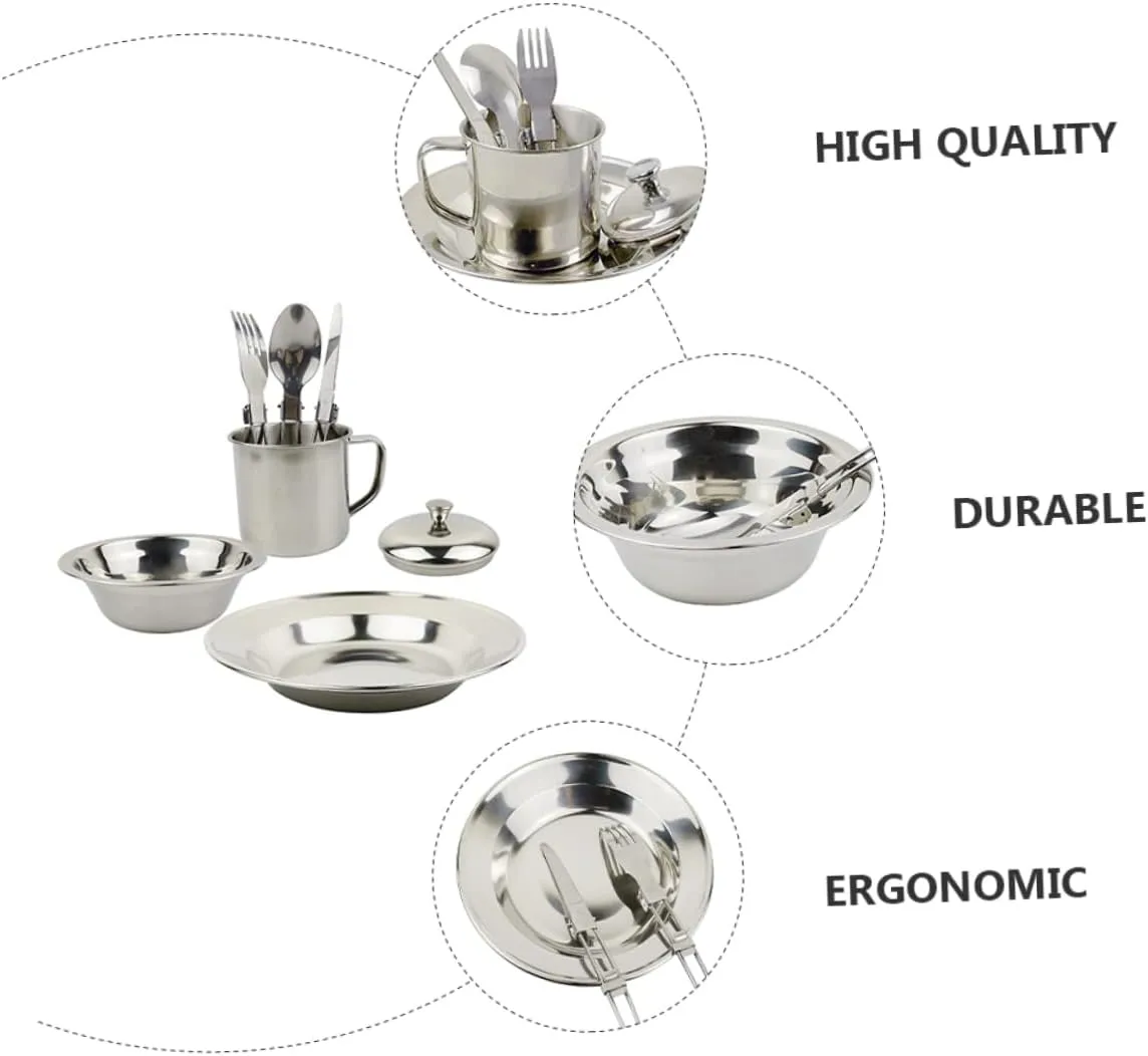 balacoo Camping Utensils Stainless Steel Silver Camping Cookware Camping Accessories Outdoor Tableware