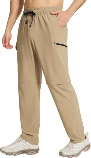 baleaf Men's Hiking Convertible Pants Water Resistant Lightweight Quick Dry Cargo Elastic Waist Outdoor with Zip Pockets