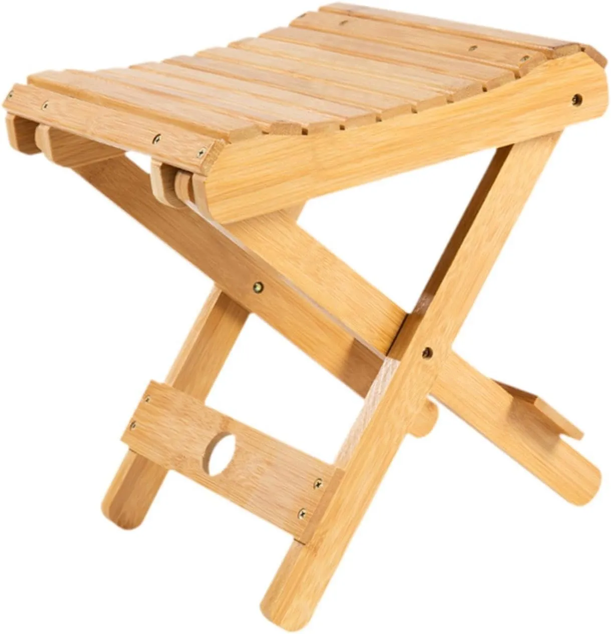 Bamboo Folding Stool Compact Camp Stool Step Stool for Backyard Garden Beach