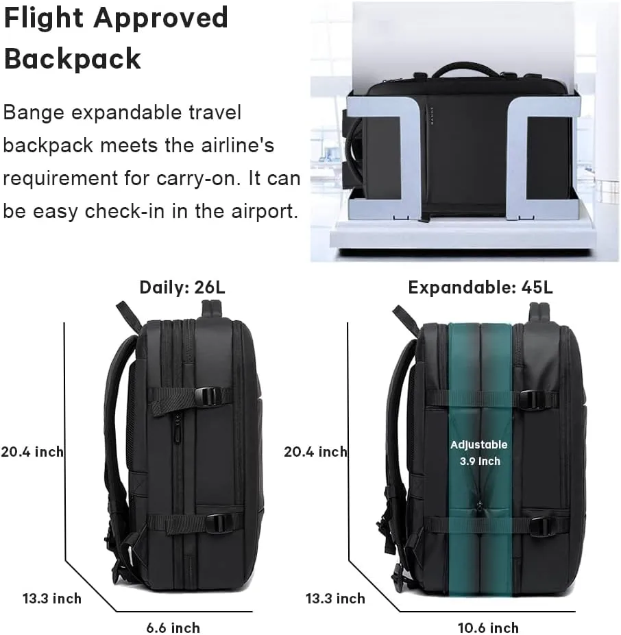 BANGE 45L Travel Backpack, Carry On Backpack Convertible Duffle Bag Fit for 17.3 Inch Laptop for Men and Women