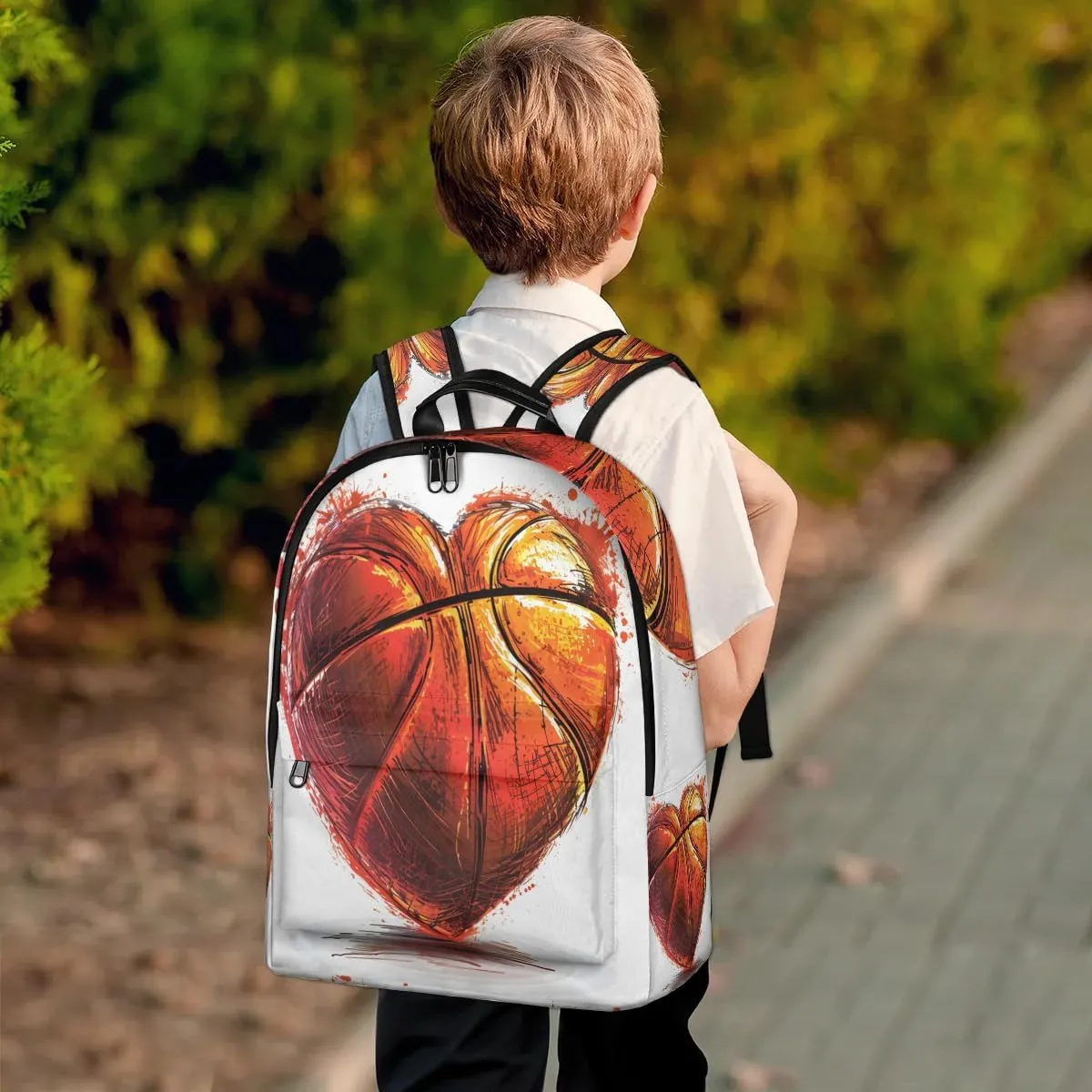Basketball Heart Backpack for Women Men Lightweight Laptop Backpack Carry on Backpacks Casual Shoulder Bag with Adjustable Shoulder Strap for Travel Gym Work