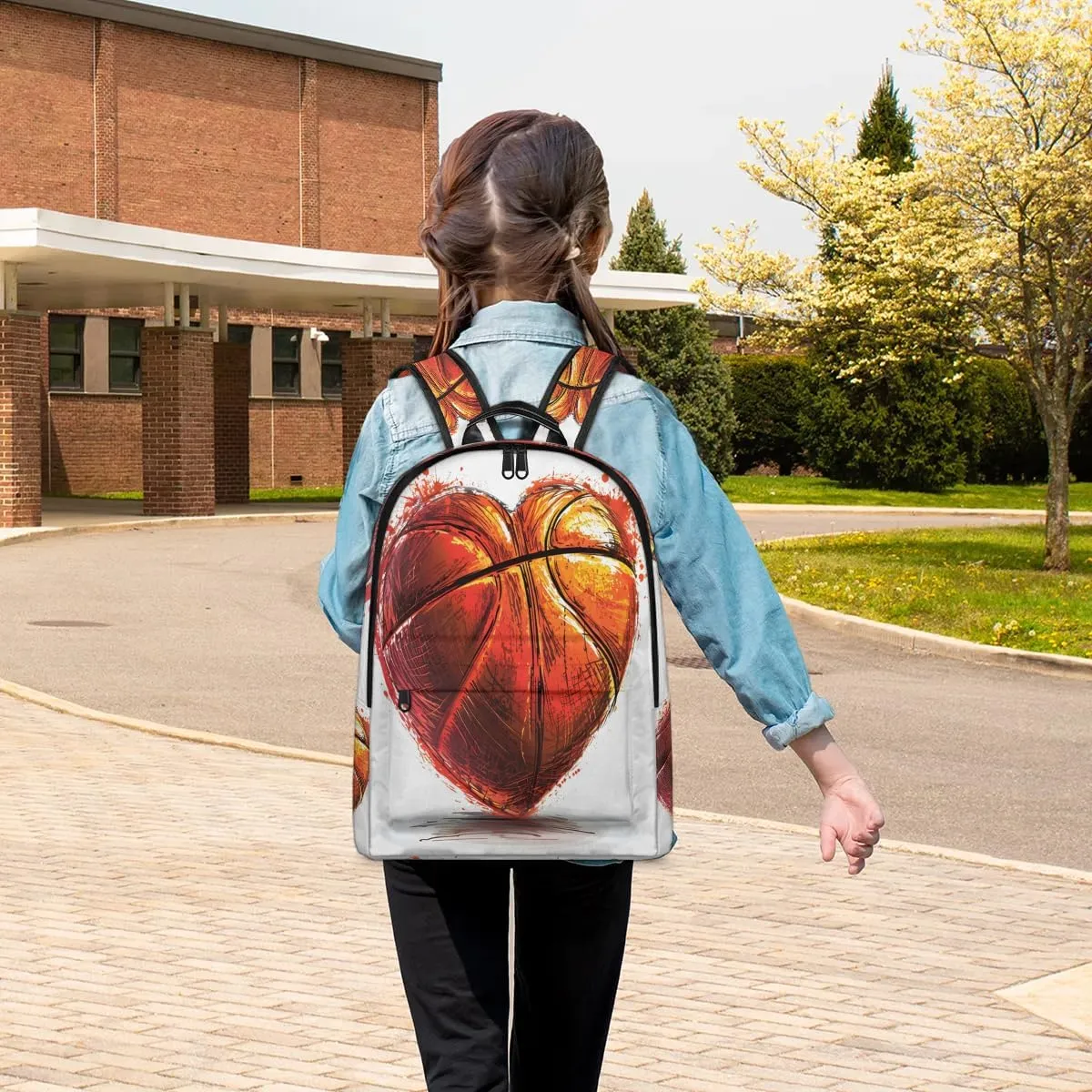 Basketball Heart Backpack for Women Men Lightweight Laptop Backpack Carry on Backpacks Casual Shoulder Bag with Adjustable Shoulder Strap for Travel Gym Work
