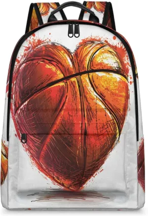 Basketball Heart Backpack for Women Men Lightweight Laptop Backpack Carry on Backpacks Casual Shoulder Bag with Adjustable Shoulder Strap for Travel Gym Work