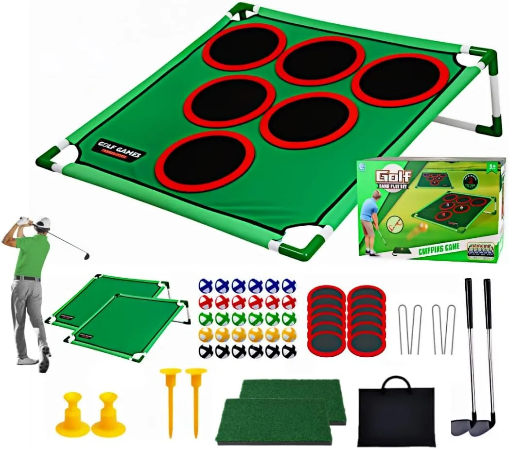 Battle Golf Game Play Set of 2, Happy Yard Golf Game,Golf Chipping Cornhole Games for Adults with 12 Hole Covers, 30 Sticky Golf Balls, Portable and Fun Golf Game Products for Outdoor & Indoor