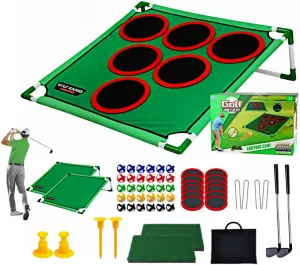Battle Golf Game Play Set of 2, Happy Yard Golf Game,Golf Chipping Cornhole Games for Adults with 12 Hole Covers, 30 Sticky Golf Balls, Portable and Fun Golf Game Products for Outdoor & Indoor