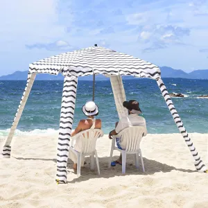 Beach Cabana - UPF 100  UV Protection Beach Tent, Easy to Set Up 6' x 6' Canopy with Attachable Wall, Waterproof Fabric, Portable Shelter for Family & Friends (Black Wave)