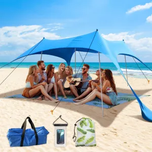 Beach Canopy Tent with UPF50  Protection Sun shelter Umbrella Portable Camping Tents 12X12FT Include Beach Blanket Phone Case with Sandbags Poles Anti-Wind Ropes for Beach Camping Backyard Picnics