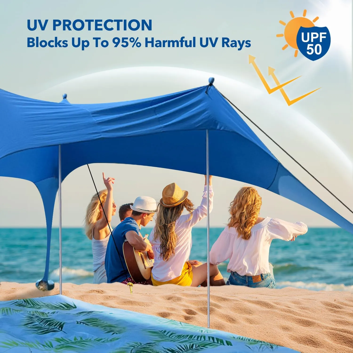 Beach Canopy Tent with UPF50  Protection Sun shelter Umbrella Portable Camping Tents 12X12FT Include Beach Blanket Phone Case with Sandbags Poles Anti-Wind Ropes for Beach Camping Backyard Picnics