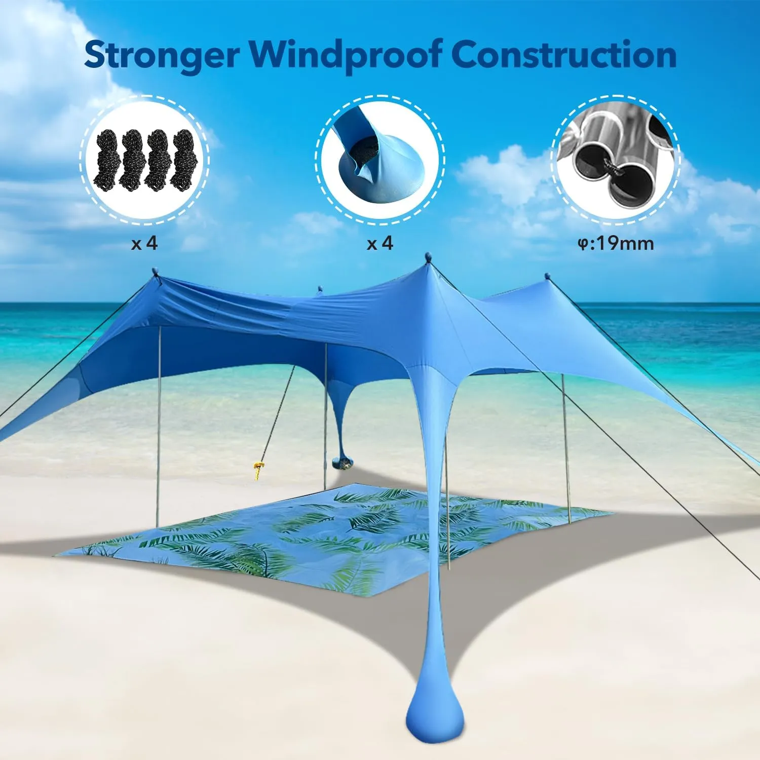 Beach Canopy Tent with UPF50  Protection Sun shelter Umbrella Portable Camping Tents 12X12FT Include Beach Blanket Phone Case with Sandbags Poles Anti-Wind Ropes for Beach Camping Backyard Picnics