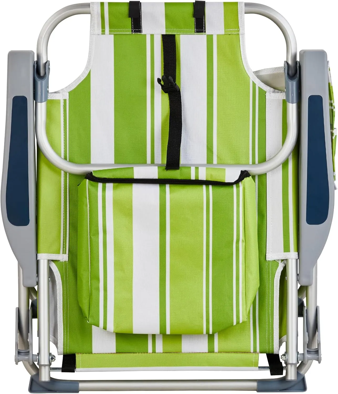 Beach Chairs for Adults, Compact Portable Lay Flat Folding Beach Chair with Backpack Straps and Large Cooler Pouch, Support to 220LBS (Green Stripes)