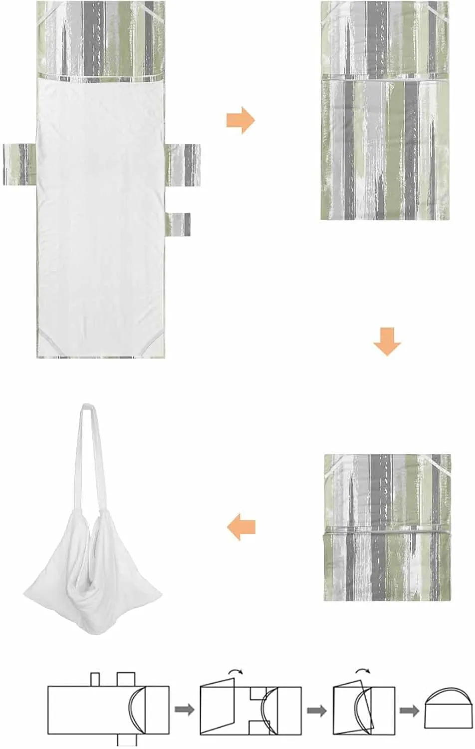 Beach Pool Patio Lounge Chaise Chair Cover Towel with Pockets,Abstract Sage Green Absorbent & Quick Dry Microfiber Towel Cover Bag Summer Travel Accessories Modern Geometric Grey White Stripe