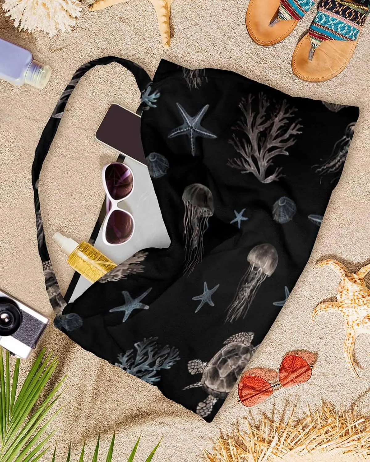 Beach Pool Patio Lounge Chaise Chair Cover Towel with Pockets,Coastal Black Absorbent & Quick Dry Microfiber Towel Cover Bag Summer Travel Accessories Blue Sea Turtle Starfish Coral Ocean Jellyfish