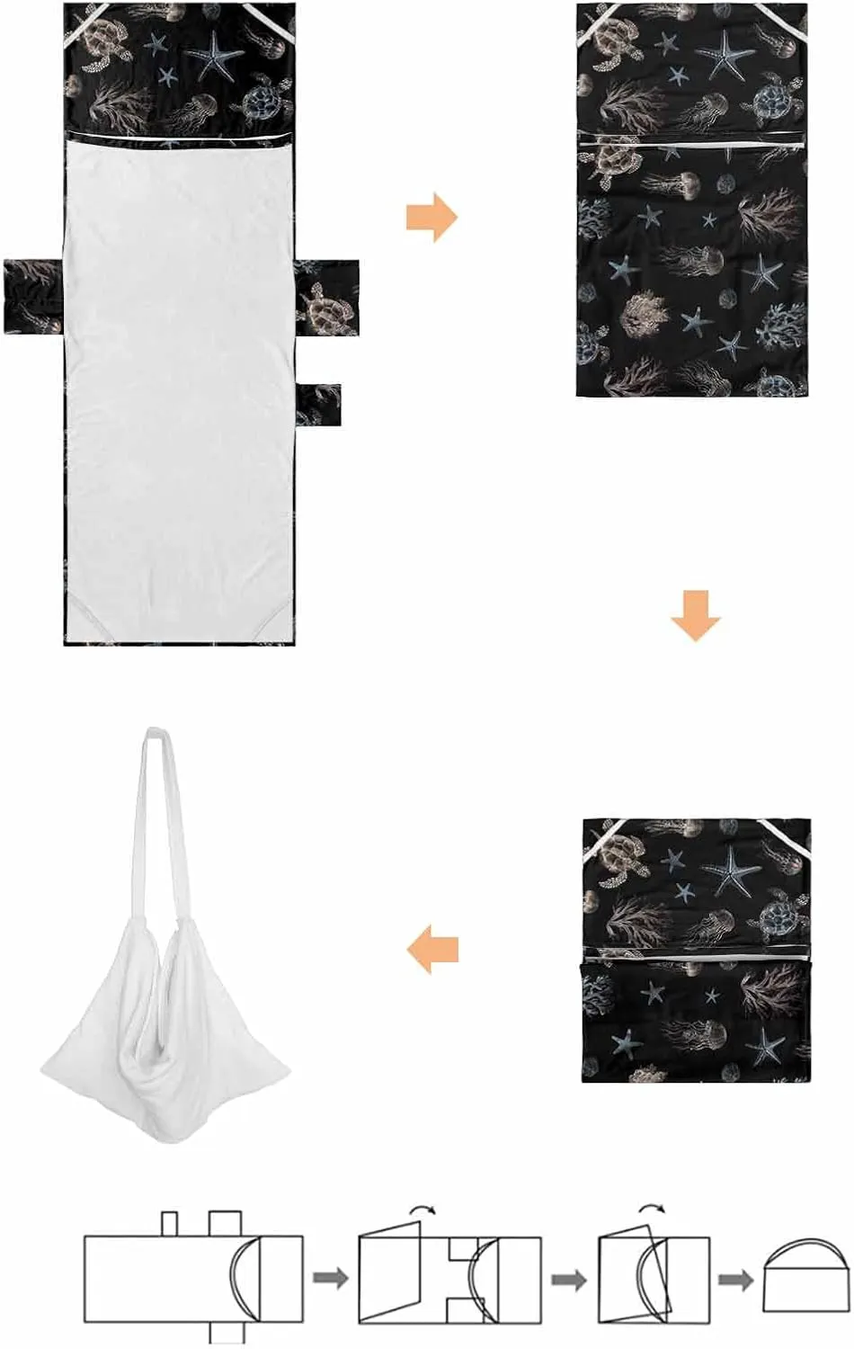 Beach Pool Patio Lounge Chaise Chair Cover Towel with Pockets,Coastal Black Absorbent & Quick Dry Microfiber Towel Cover Bag Summer Travel Accessories Blue Sea Turtle Starfish Coral Ocean Jellyfish