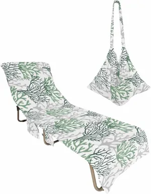 Beach Pool Patio Lounge Chaise Chair Cover Towel with Pockets,Solid Green Coral Absorbent & Quick Dry Microfiber Towel Cover Bag Summer Travel Accessories Abstract Contemporary Grey Geometric