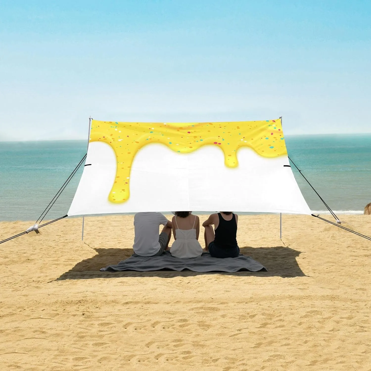 Beach Shade Tent with UPF50  UV Protection,Yellow Ice Cream with Sprinkles Lightweight Camping Sun Shelter for Outdoor,Camping Trips, Fishing, Backyard,Picnics,Easy Set Up and Carry 9x10.5 FT