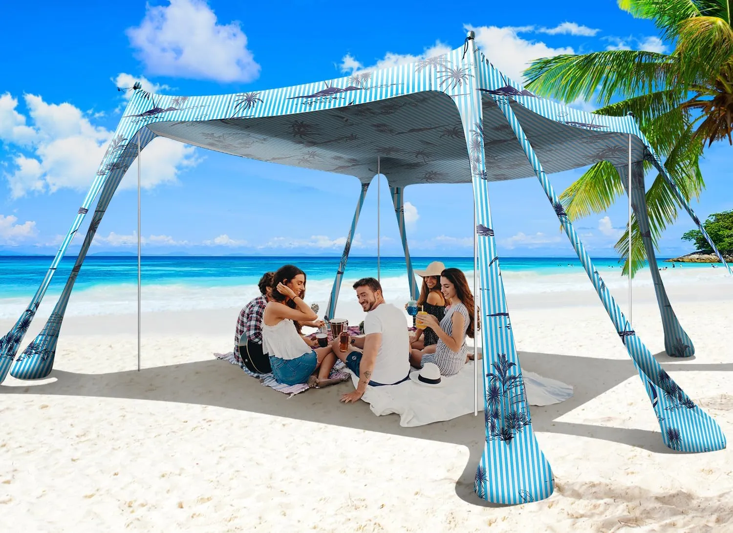 Beach Tent Canopy Pop Up Shade 10x10ft Sun Shelter Portable Family UPF50  with 8 Sandbags-2 Sand Shovel-4 Aluminum Poles-Ground Pegs-Carrying Bag for Outdoor Camping Fishing Backyard Picnic
